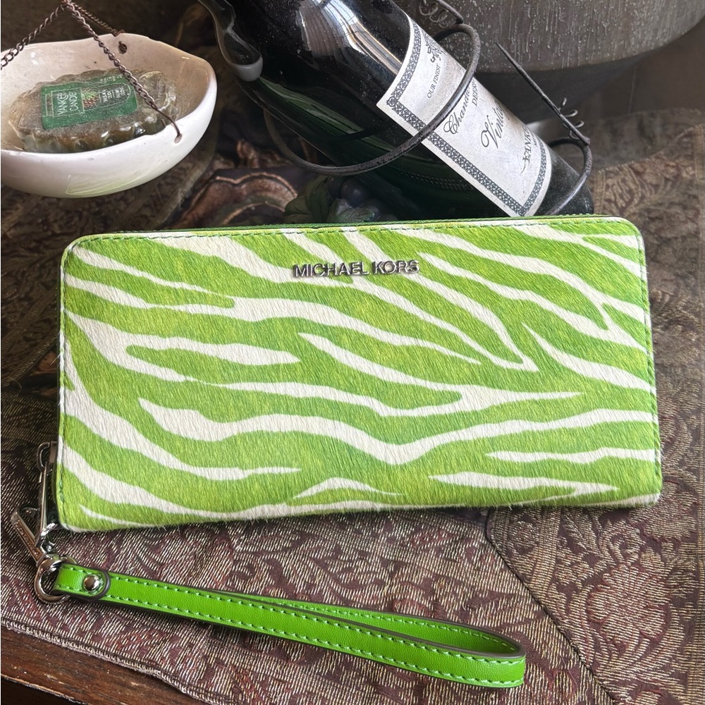 Authentic Michael Kors calf hair Zebra Print zip continental Wallet/wristlet